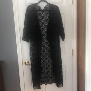 Lularoe Shirley Black Lace Sheer Kimono Cardigan Long Length Size Large